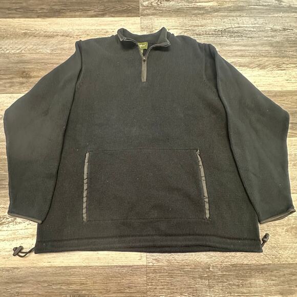 Eddie Bauer Black Kangaroo Pocket Sweater Jacket Cuffed Bottom Mens XL Australia - Picture 1 of 10